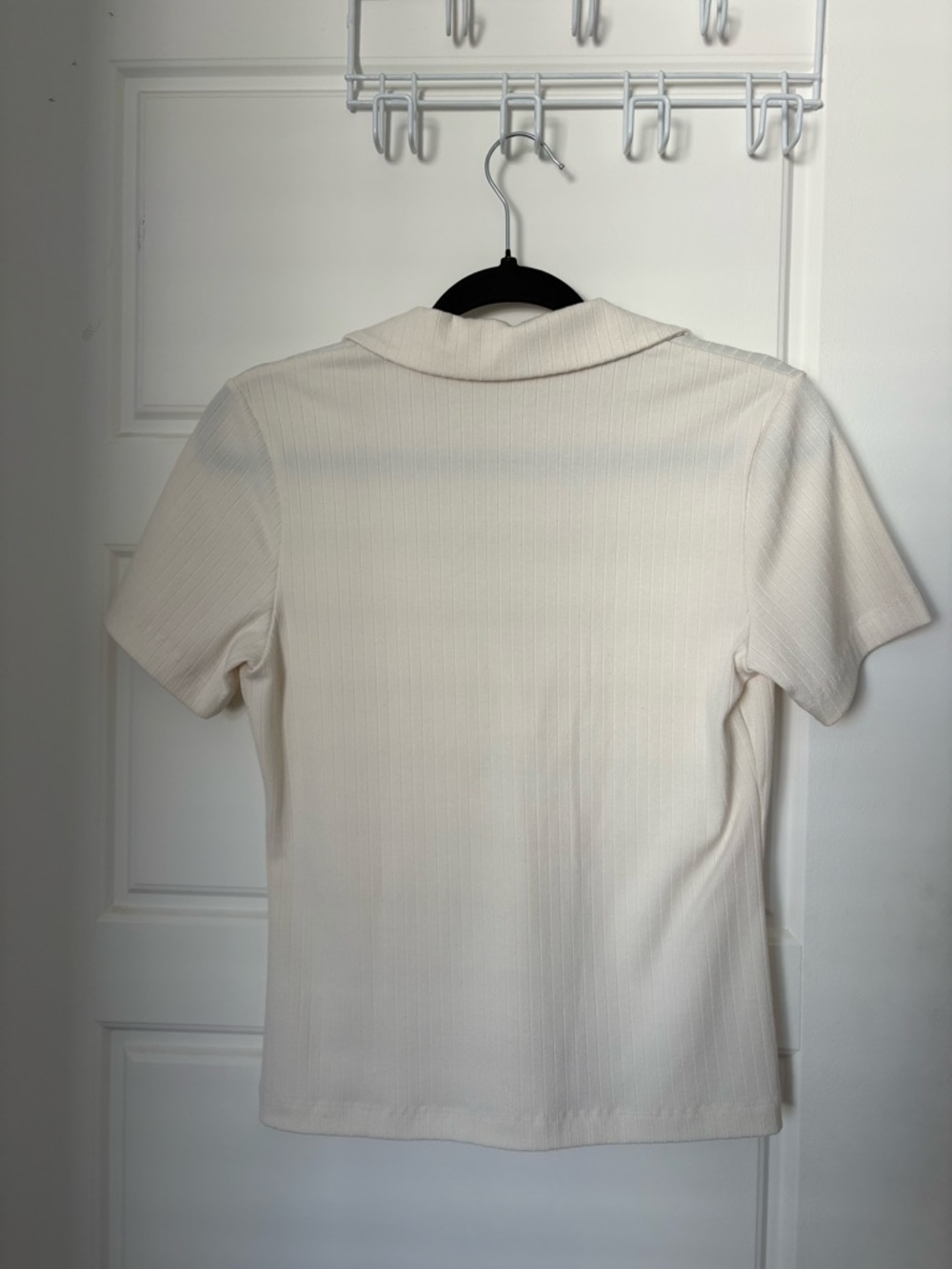 Dynamite Ribbed V-Neck Polo Top - Cream - Picture 2 of 2